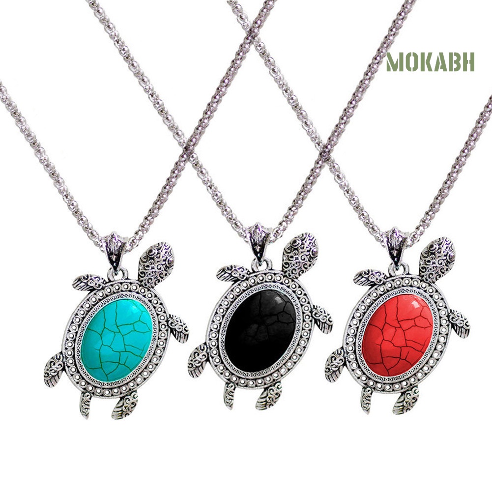 Bộ Trang Sức 3 Món Gồm Vòng cổ / Bông Tai / Vòng Tay Hình Rùa Đính Đá Ngọc Lam Nhân Tạo Cho Nữ