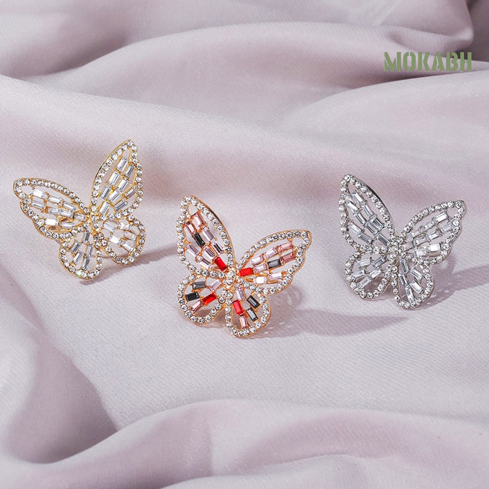 Nhẫn Hở Hình Bướm Rỗng Đính Đá Zircon Sang Trọng Cho Nữ