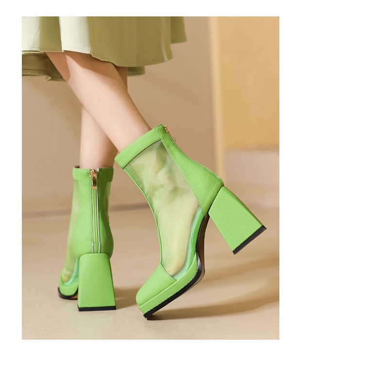 Giày Bốt Martin Cao Gót Chất Da Phối Lưới Mỏng Thoáng Khí Thời Trang Mùa Hè Cho Nữ