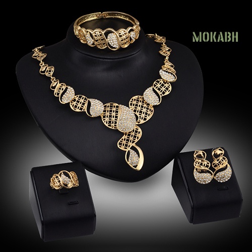 Bộ Trang Sức Gồm Vòng cổ / Vòng Tay / Nhẫn / Bông Tai Đính Pha Lê Sang Trọng