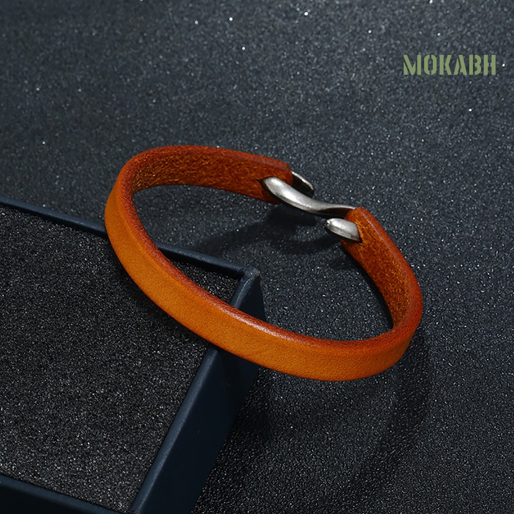 Vòng Tay Da Bò Mỏng Có Khóa Phong Cách Punk Cổ Điển Cho Nam