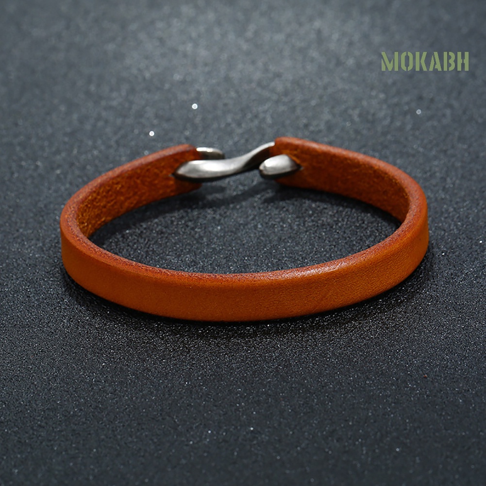 Vòng Tay Da Bò Mỏng Có Khóa Phong Cách Punk Cổ Điển Cho Nam