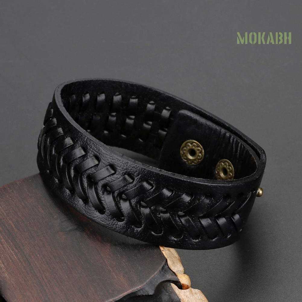 Vòng Tay Giả Da Bản To Đính Nút Phong Cách Vintage Cho Nam