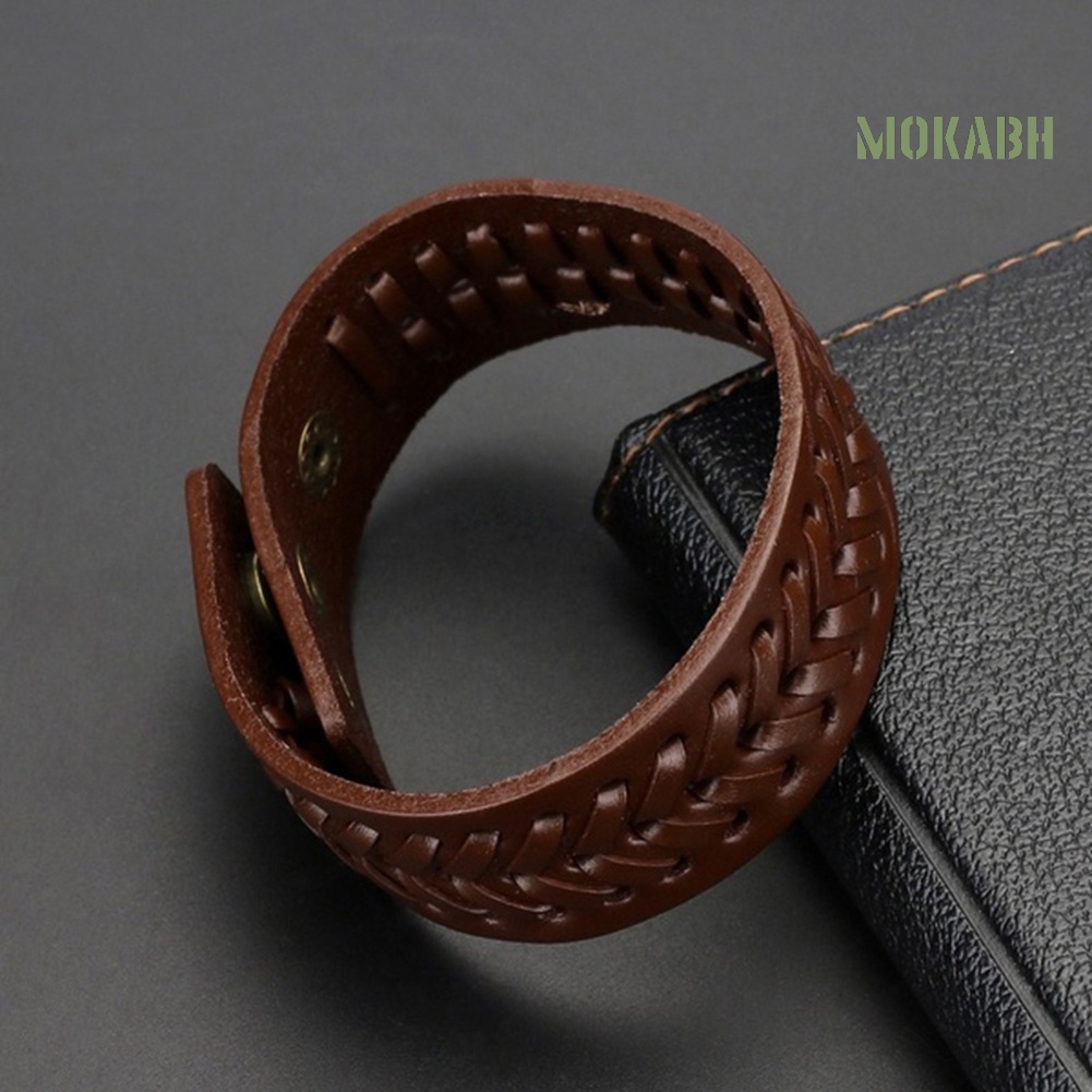 Vòng Tay Giả Da Bản To Đính Nút Phong Cách Vintage Cho Nam