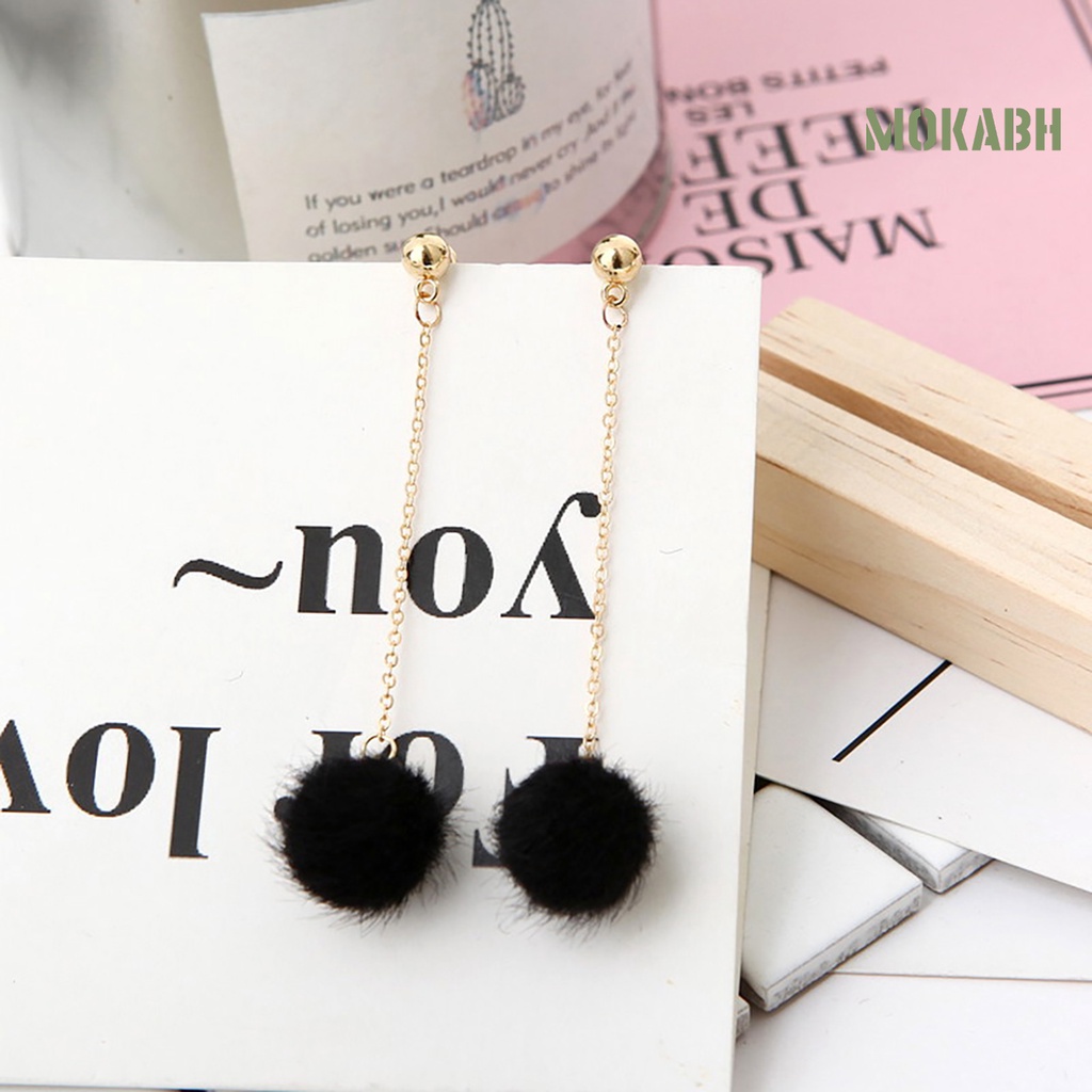 1 Đôi Bông Tai Dáng Dài Đính Bóng Lông Thời Trang