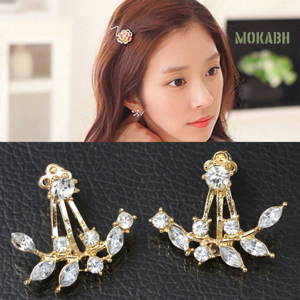 Bông Tai Hình Nhánh Lá Đính Đá Thanh Lịch Thời Trang Cho Nữ