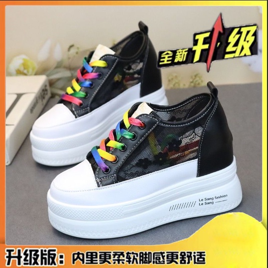 Dép Lười Đế Dày 10cm Tăng Chiều Cao Không Gót Phối Ren Thoáng Khí Phong Cách Mới Mùa Hè
