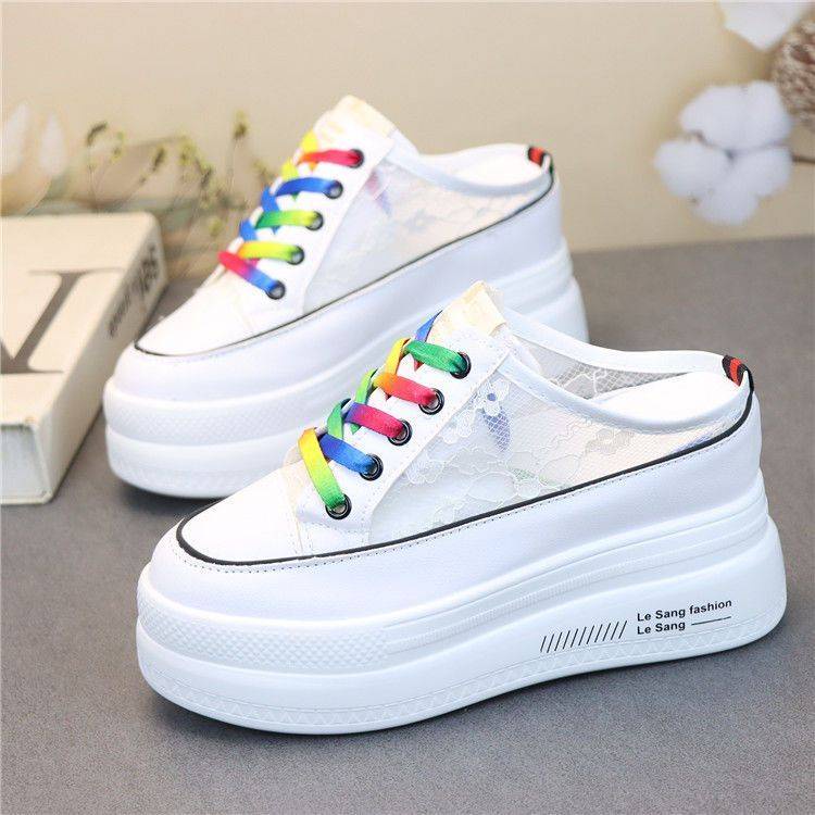 Dép Lười Đế Dày 10cm Tăng Chiều Cao Không Gót Phối Ren Thoáng Khí Phong Cách Mới Mùa Hè
