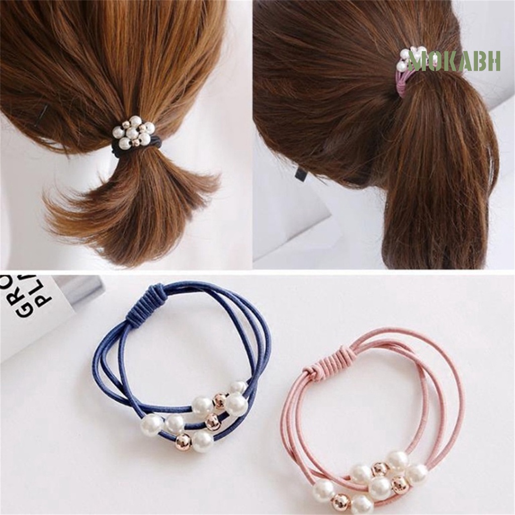 Dây Cột Tóc Đính Hạt Ngọc Trai Giả Thắt Nút Thời Trang Cho Nữ