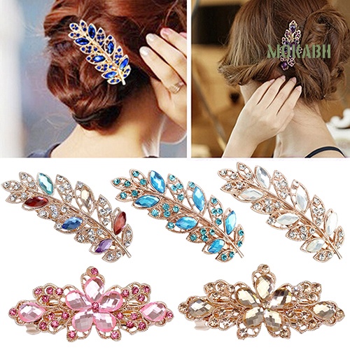 Kẹp Tóc Hình Hoa Lá Đính Đá Pha Lê Thời Trang Cho Nữ