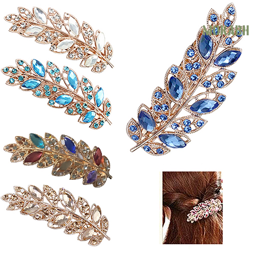 Kẹp Tóc Hình Hoa Lá Đính Đá Pha Lê Thời Trang Cho Nữ