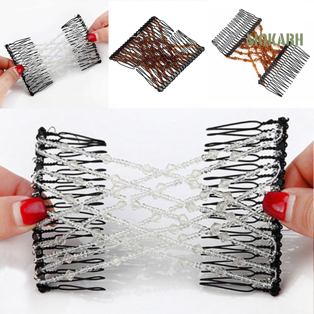 Lược Cài Tóc Đôi Dạng Trượt Co Giãn Đính Hạt Phong Cách Vintage Cho Nữ