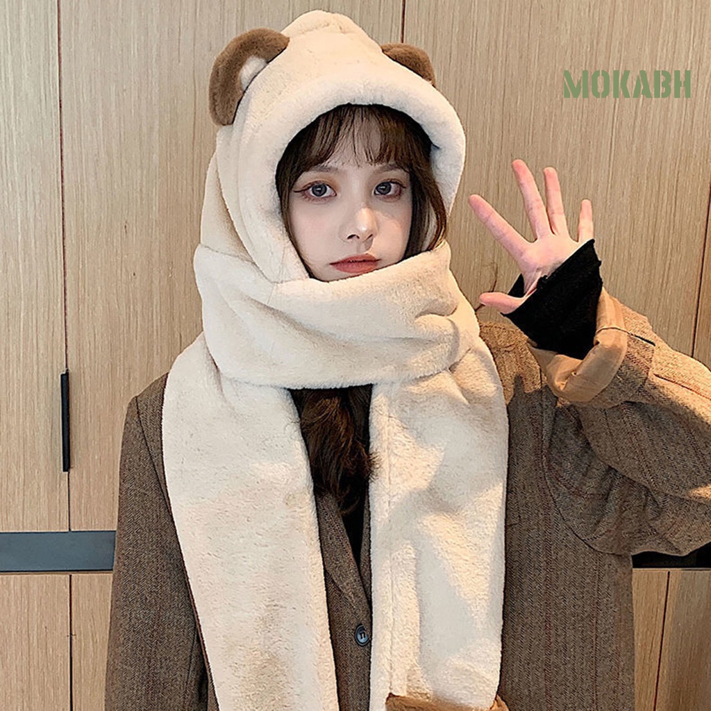 Mũ Tai Gấu Đội Khăn Choàng Cổ Và Găng Tay Đi Bộ Đường Dài Ngọt Ngào Phong Cách Hàn Quốc Dành Cho Bạn Nữ