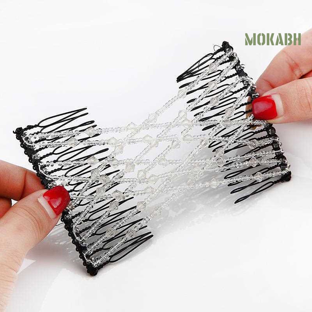 Lược Cài Tóc Đôi Dạng Trượt Co Giãn Đính Hạt Phong Cách Vintage Cho Nữ