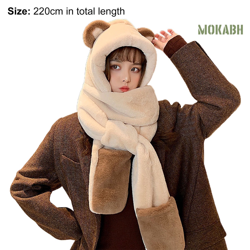 Mũ Tai Gấu Đội Khăn Choàng Cổ Và Găng Tay Đi Bộ Đường Dài Ngọt Ngào Phong Cách Hàn Quốc Dành Cho Bạn Nữ