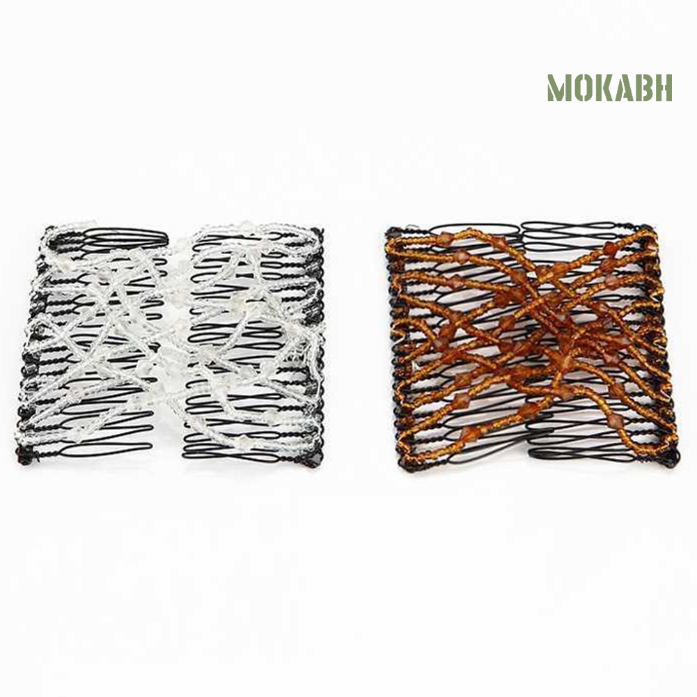 Lược Cài Tóc Đôi Dạng Trượt Co Giãn Đính Hạt Phong Cách Vintage Cho Nữ