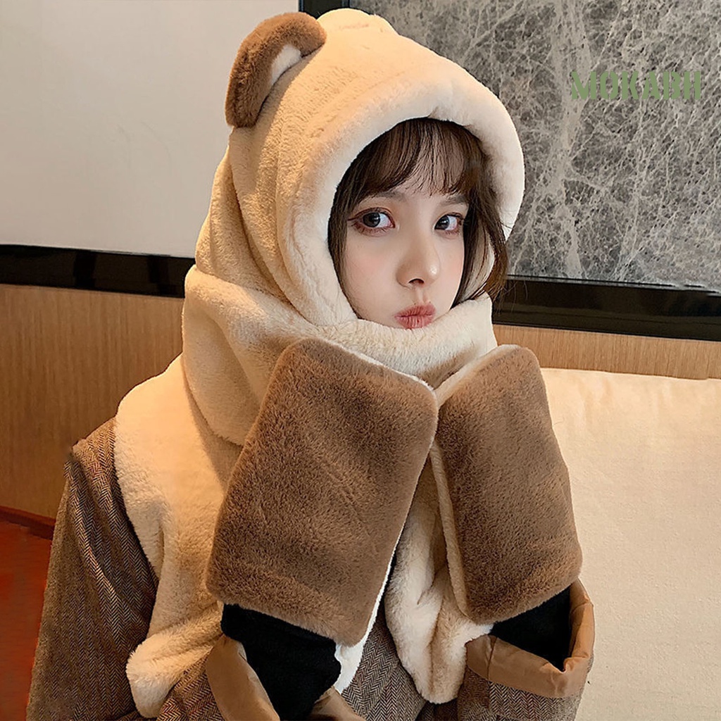 Mũ Tai Gấu Đội Khăn Choàng Cổ Và Găng Tay Đi Bộ Đường Dài Ngọt Ngào Phong Cách Hàn Quốc Dành Cho Bạn Nữ