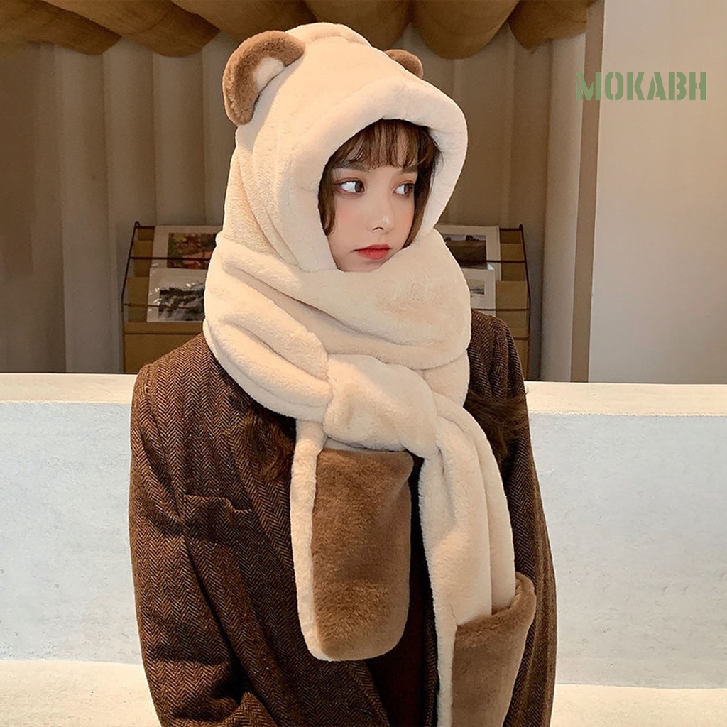 Mũ Tai Gấu Đội Khăn Choàng Cổ Và Găng Tay Đi Bộ Đường Dài Ngọt Ngào Phong Cách Hàn Quốc Dành Cho Bạn Nữ