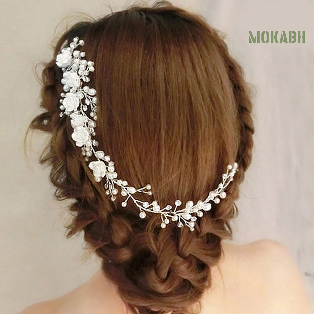 Kẹp Tóc Bạc Hình Hoa Đính Ngọc Trai Giả Lấp Lánh Cho Cô Dâu