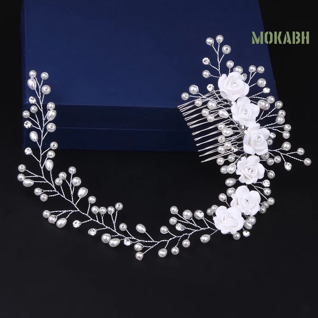 Kẹp Tóc Bạc Hình Hoa Đính Ngọc Trai Giả Lấp Lánh Cho Cô Dâu