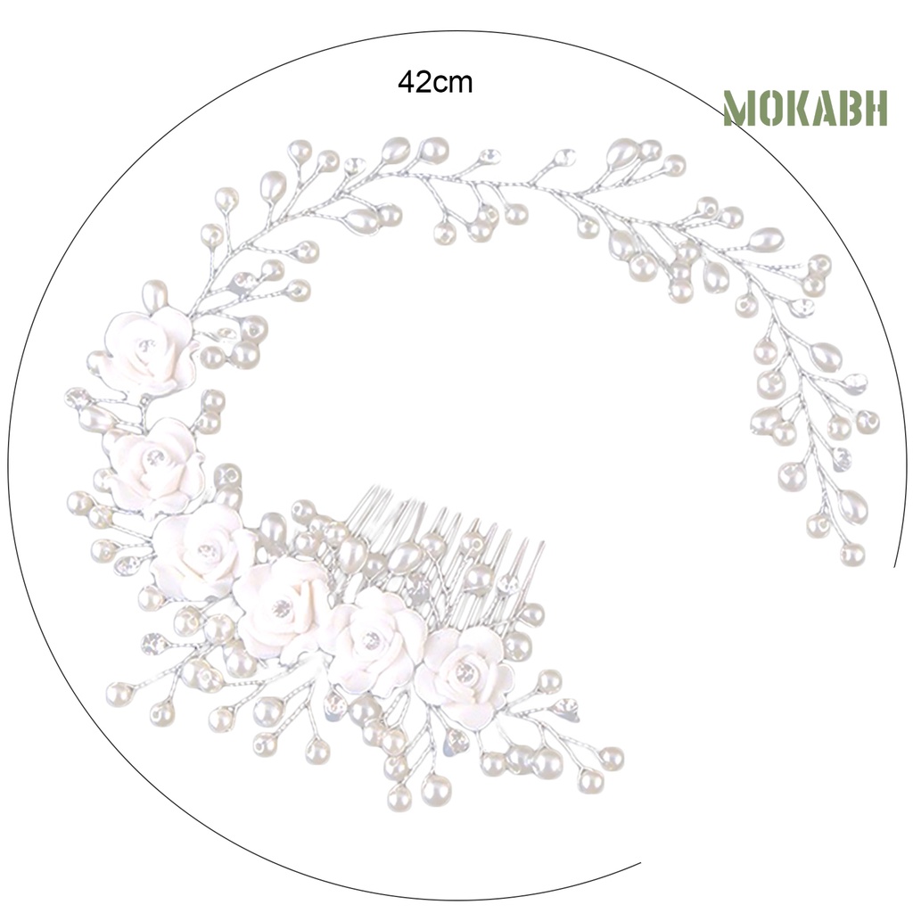 Kẹp Tóc Bạc Hình Hoa Đính Ngọc Trai Giả Lấp Lánh Cho Cô Dâu