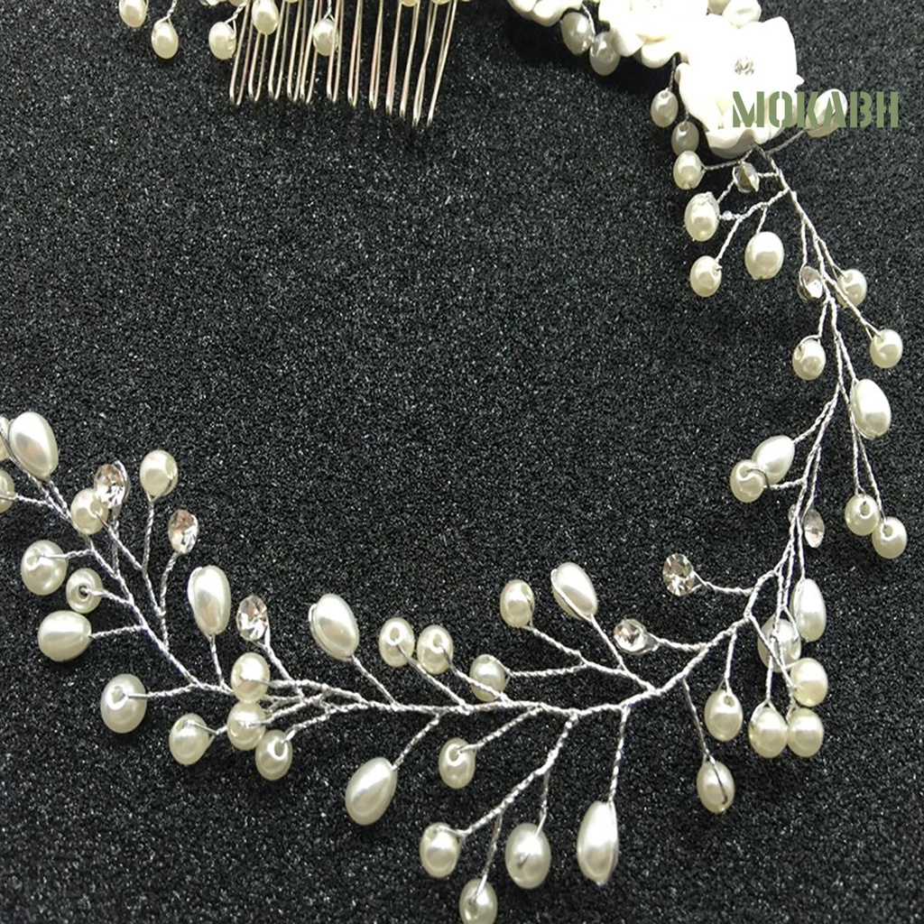 Kẹp Tóc Bạc Hình Hoa Đính Ngọc Trai Giả Lấp Lánh Cho Cô Dâu