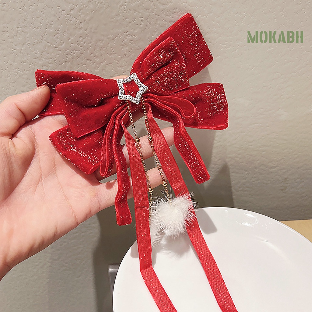 Kẹp Tóc Đính Bóng Lông Không Gỉ Co Giãn Chống Trượt Mừng Năm Mới Cho Nữ