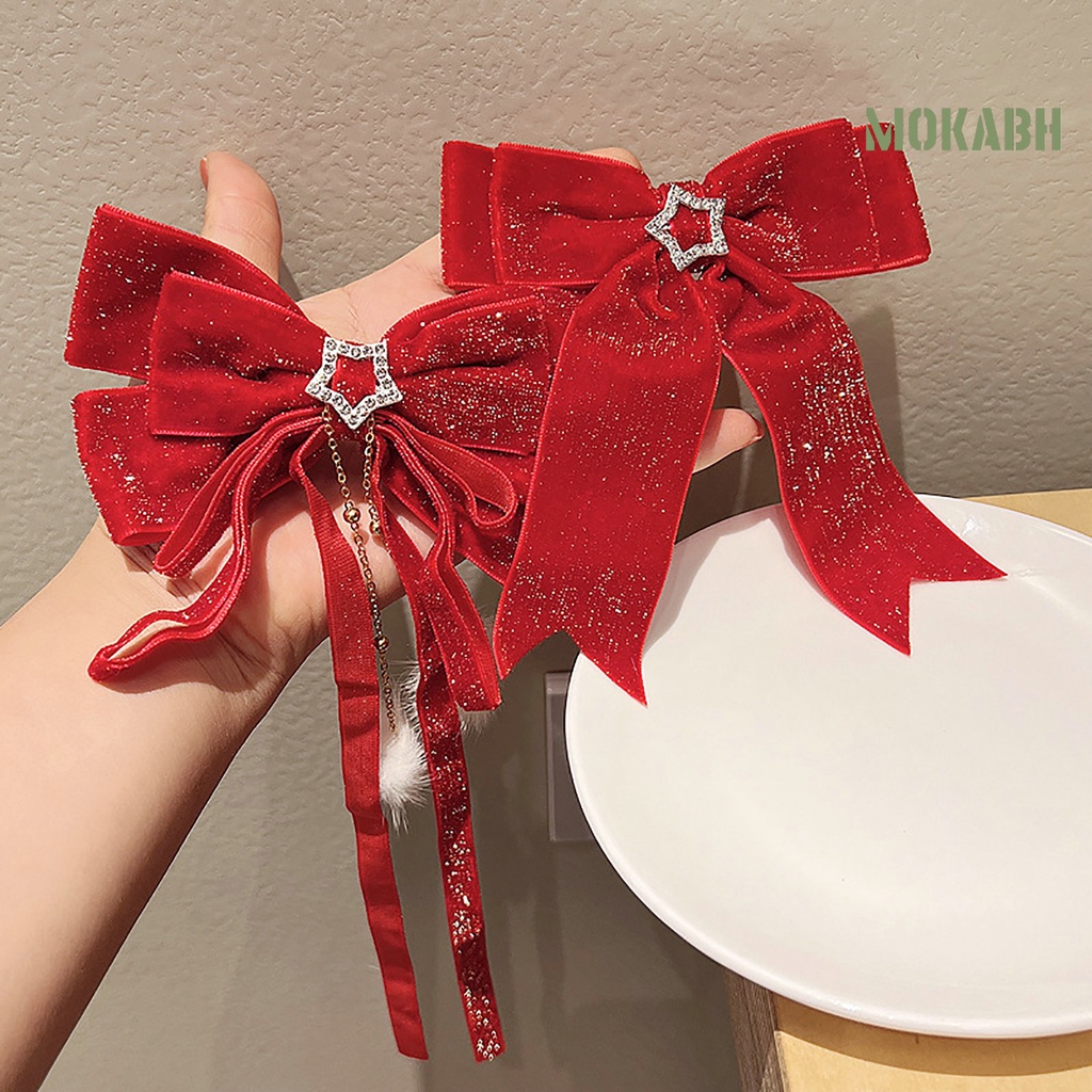 Kẹp Tóc Đính Bóng Lông Không Gỉ Co Giãn Chống Trượt Mừng Năm Mới Cho Nữ