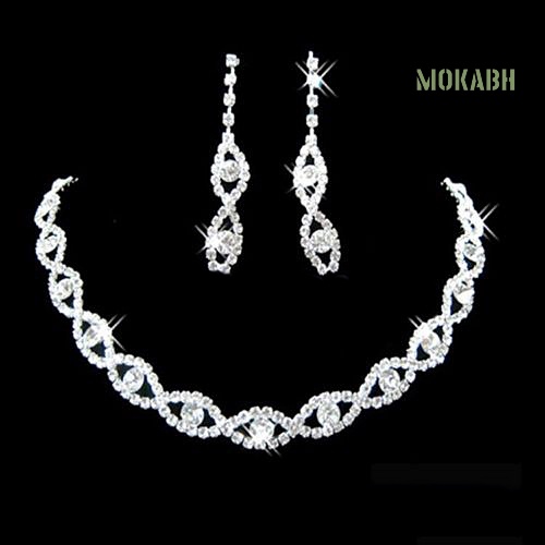 Bộ Vòng cổ + Bông Tai Dạng Xoắn Đính Kim Cương Giả Cho Nữ
