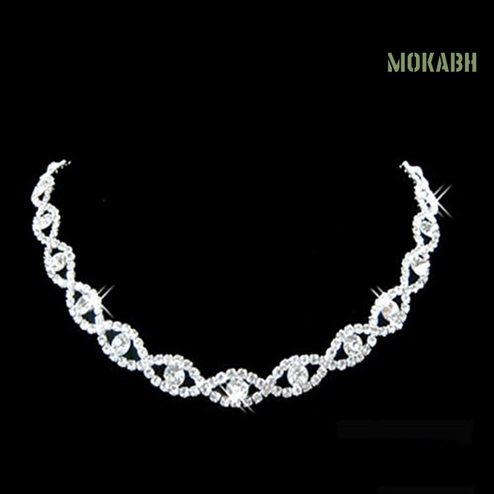 Bộ Vòng cổ + Bông Tai Dạng Xoắn Đính Kim Cương Giả Cho Nữ