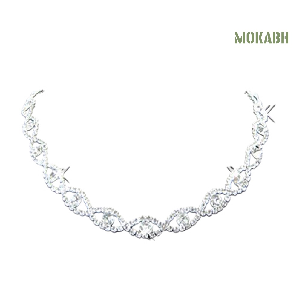 Bộ Vòng cổ + Bông Tai Dạng Xoắn Đính Kim Cương Giả Cho Nữ