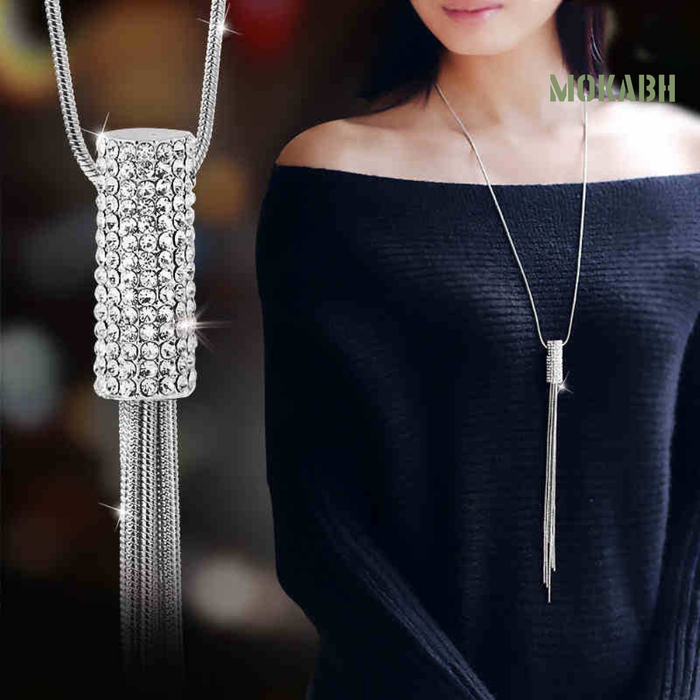 Vòng cổ Dài Mặt Hình Trụ Đính Đá Zircon Toàn Diện Cho Nữ