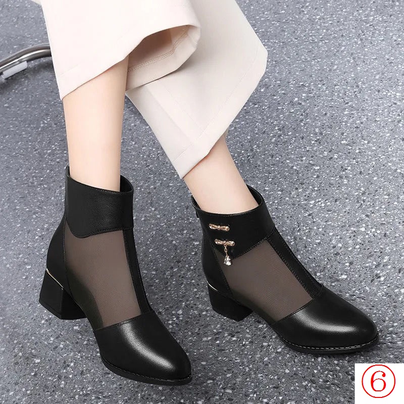 Giày Bốt Da Thật Mềm Gót Thấp Mũi Tròn Thoáng Khí Chống Trượt Thời Trang Xuân Hè 2022