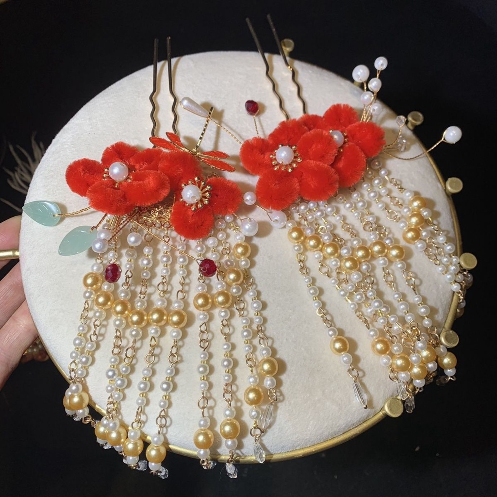 [Phụ Kiện Đẹp Phụ Kiện] Kẹp Tóc Giả Lông Cừu Hoa Cổ Điển Ngọt Ngào Phụ Kiện Chụp Ảnh Hán Phục Sườn Xám Làm Bằng Tay