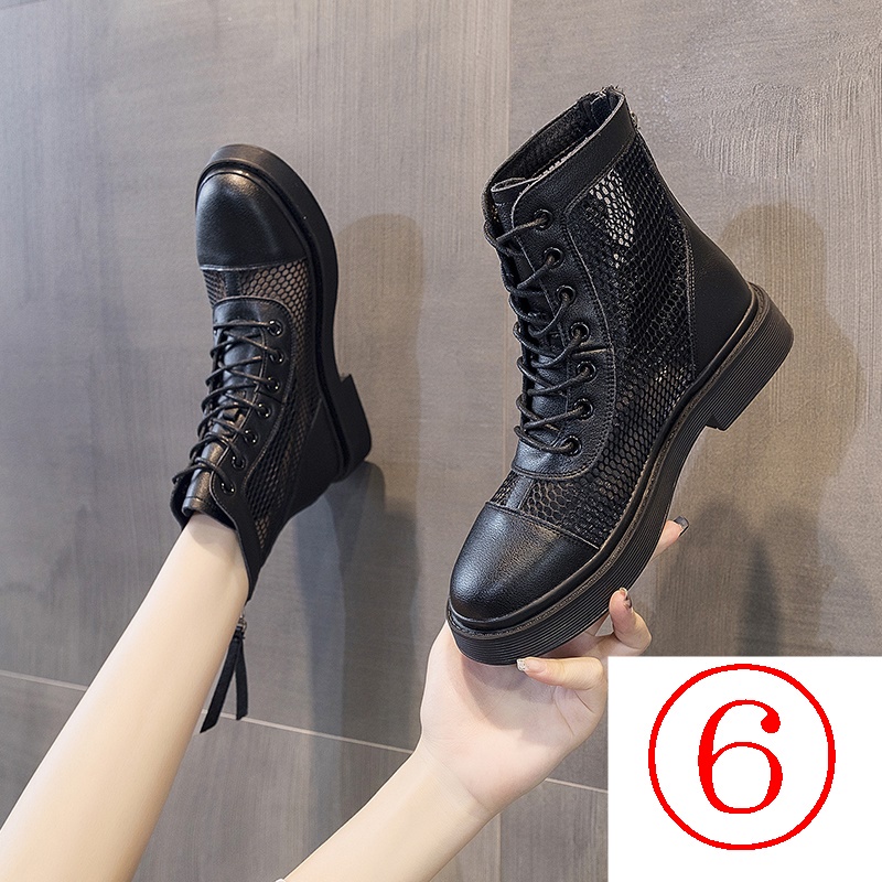 Giày Bốt Martin Mỏng Mùa Hè 2023 Đế Mềm Phối Lưới Rỗng Thoáng Khí Có Khóa Kéo Sau Cho Nữ