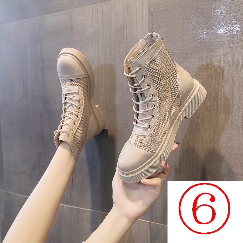 Giày Bốt Martin Phối Lưới Mỏng Thoáng Khí Phong Cách Anh Quốc Thời Trang Xuân Hè 2023 Mới