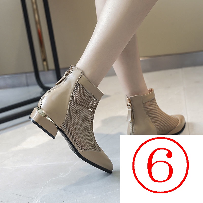 Giày Sandal Gót Thấp Mũi Nhọn Phối Lưới Thời Trang Xuân Hè 2023 Cho Nữ