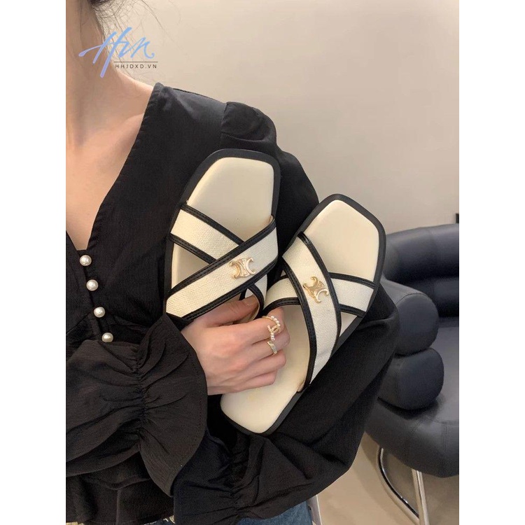 Dép Quai Chéo Đế Bằng Phong Cách Phương Tây Cổ Điển Thời Trang Cho Nữ