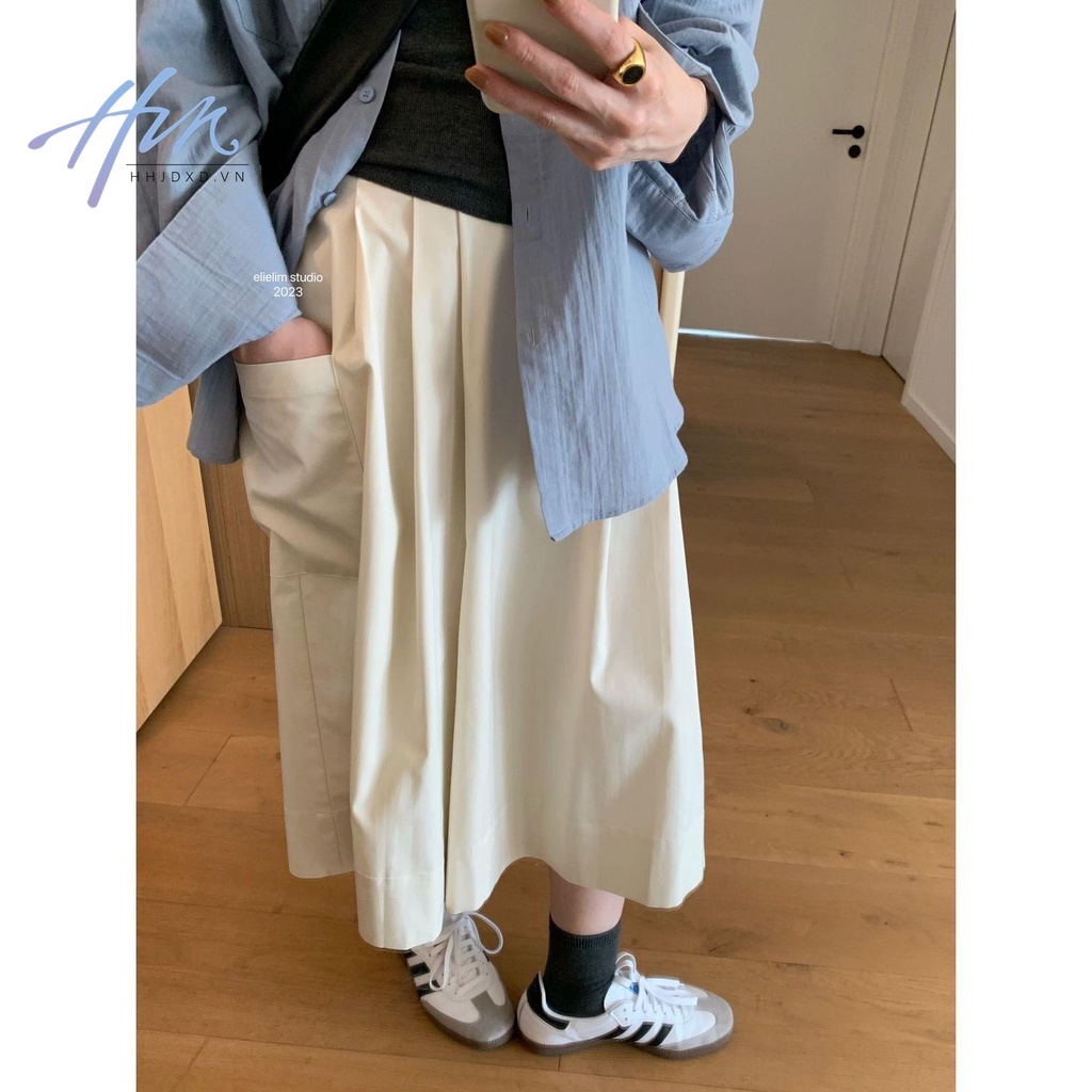 Quần Culottes Lưng Cao Ống Rộng Có Túi Lớn Phong Cách Nhật Bản Thời Trang Mùa Hè Hàng Mới 2023