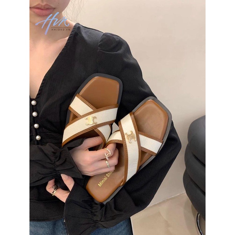 Dép Quai Chéo Đế Bằng Phong Cách Phương Tây Cổ Điển Thời Trang Cho Nữ