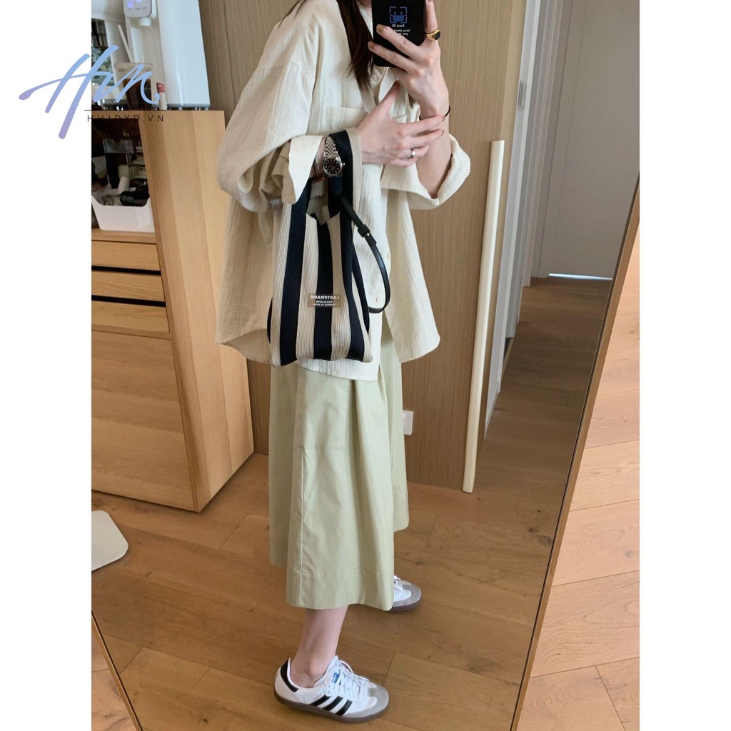 Quần Culottes Lưng Cao Ống Rộng Có Túi Lớn Phong Cách Nhật Bản Thời Trang Mùa Hè Hàng Mới 2023