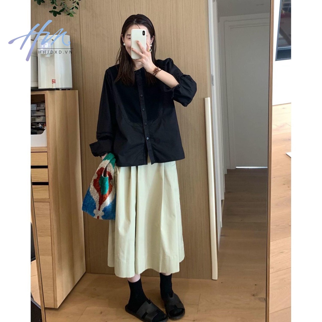 Quần Culottes Lưng Cao Ống Rộng Có Túi Lớn Phong Cách Nhật Bản Thời Trang Mùa Hè Hàng Mới 2023