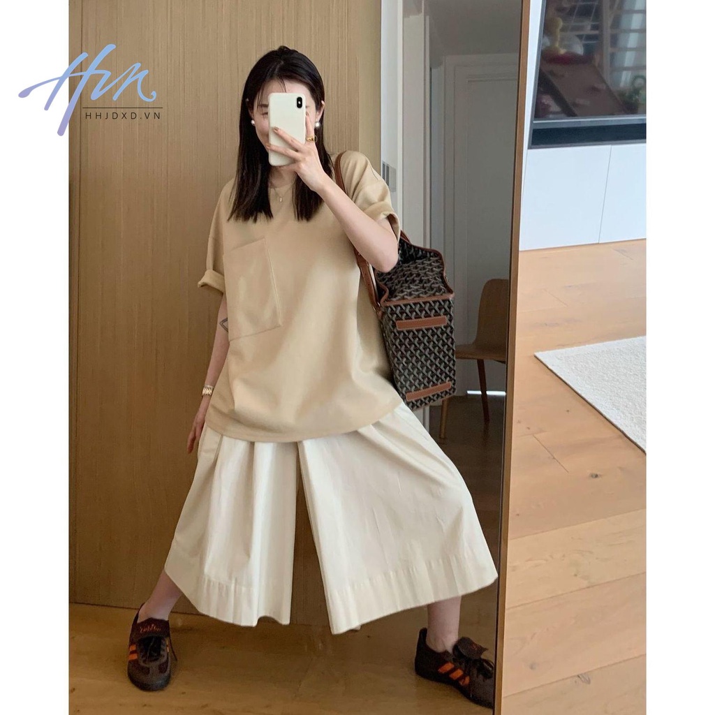 Quần Culottes Lưng Cao Ống Rộng Có Túi Lớn Phong Cách Nhật Bản Thời Trang Mùa Hè Hàng Mới 2023