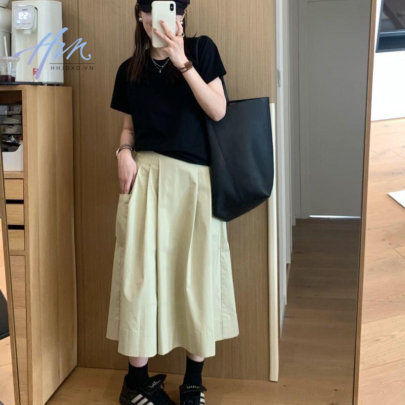 Quần Culottes Lưng Cao Ống Rộng Có Túi Lớn Phong Cách Nhật Bản Thời Trang Mùa Hè Hàng Mới 2023