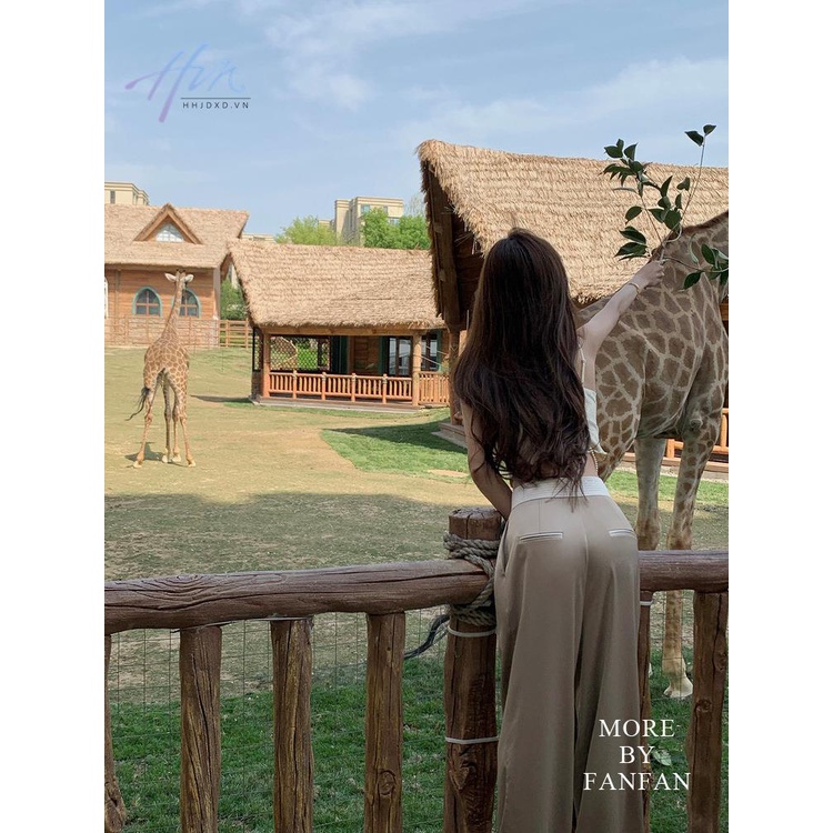 Quần Satin Bóng Ống Thẳng Eo Cao Thời Trang Cho Nữ