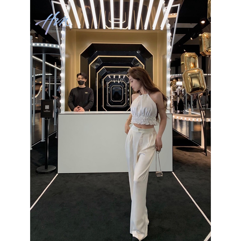 Quần Satin Bóng Ống Thẳng Eo Cao Thời Trang Cho Nữ