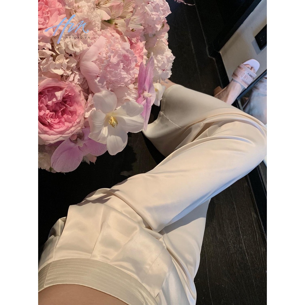 Quần Satin Bóng Ống Thẳng Eo Cao Thời Trang Cho Nữ