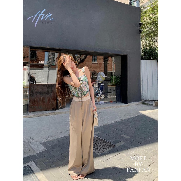 Quần Satin Bóng Ống Thẳng Eo Cao Thời Trang Cho Nữ