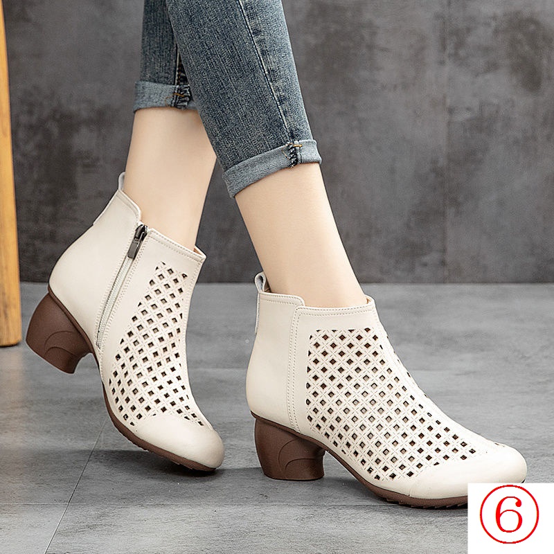 Giày Bốt Đế Dày Đục Lỗ Thoáng Khí Có Khóa Kéo Thời Trang Xuân Thu 2023 Cho Nữ