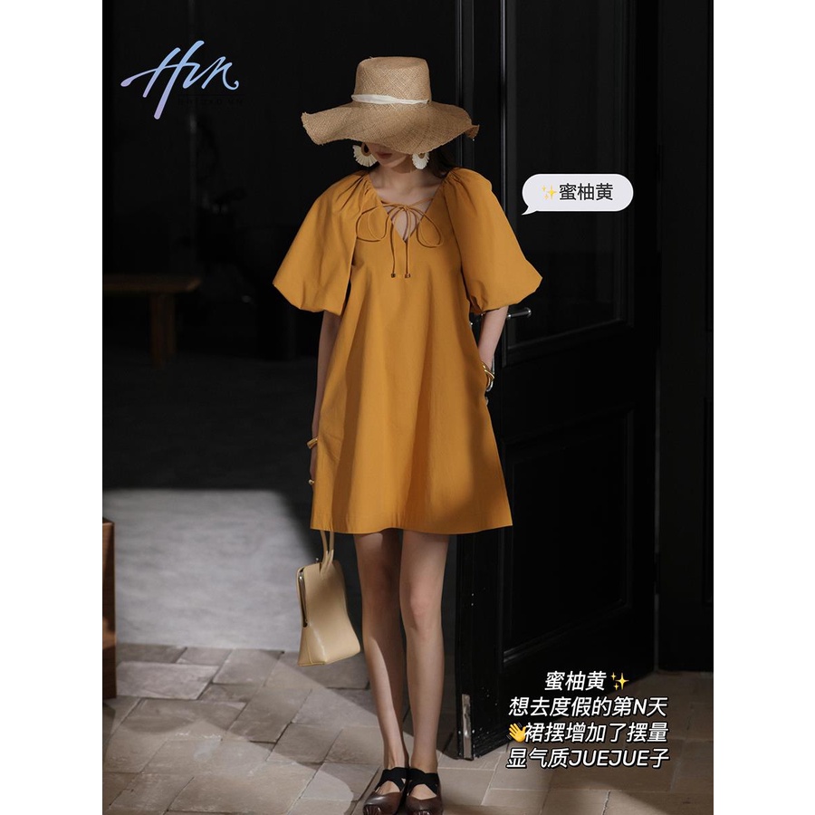 Đầm Sơ Mi Trắng Cổ Chữ V Tay Phồng Chất Cotton Thời Trang Mùa Hè Xinh Xắn Cho Nữ